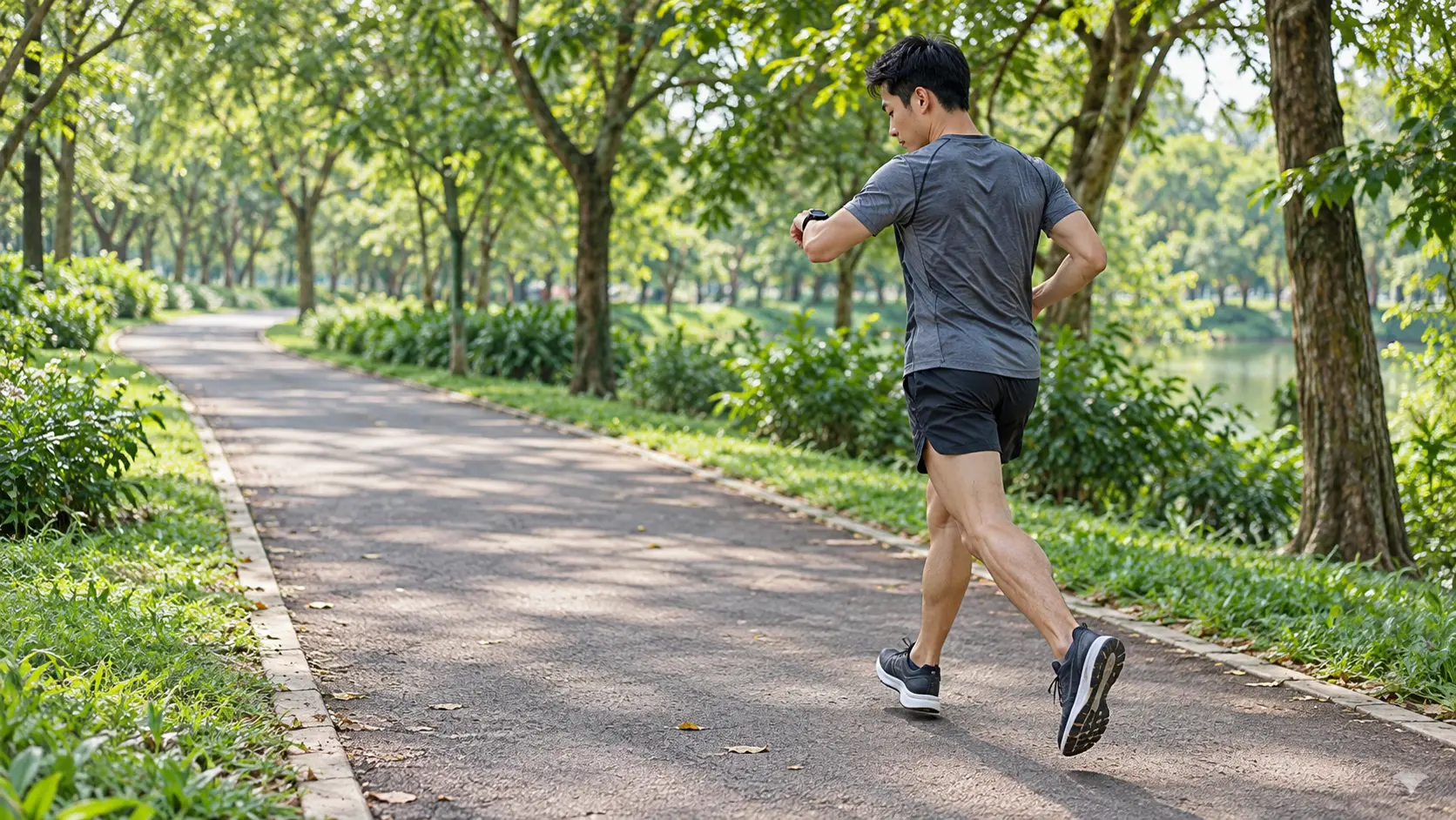 Runner kiểm tra lap pace trong buổi chạy